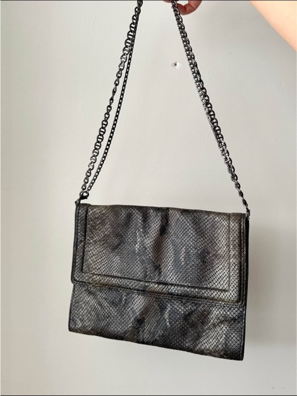 Club Monaco Black Textured Chain-Strap Shoulder Bag